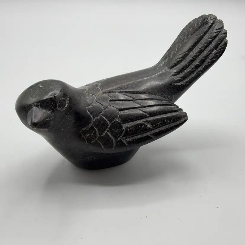 Black Stone Carved Bird Marked China