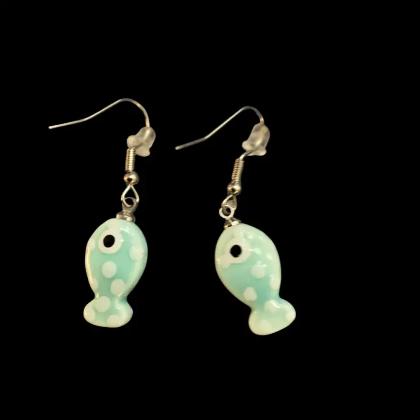 Glass? Fish Pierced Wire Earrings 1.5” Hang