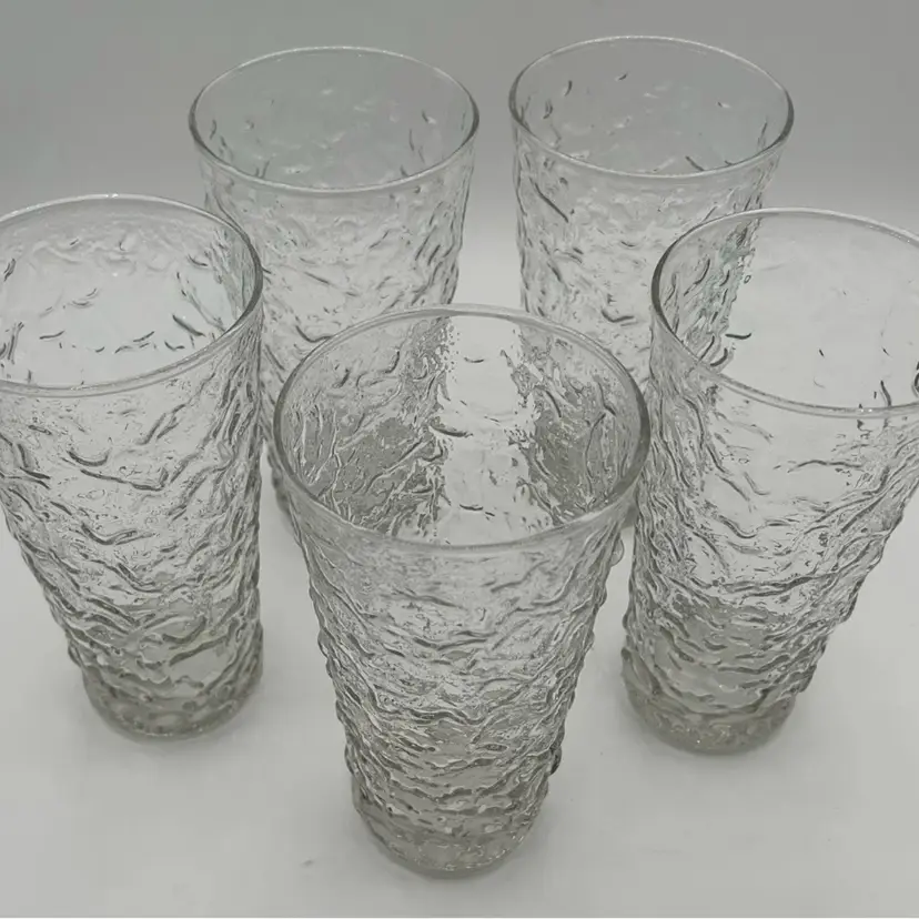 Vintage Set 5 1960s Space Age Crinkle Crater Clear Drinking Glasses Lido Milano