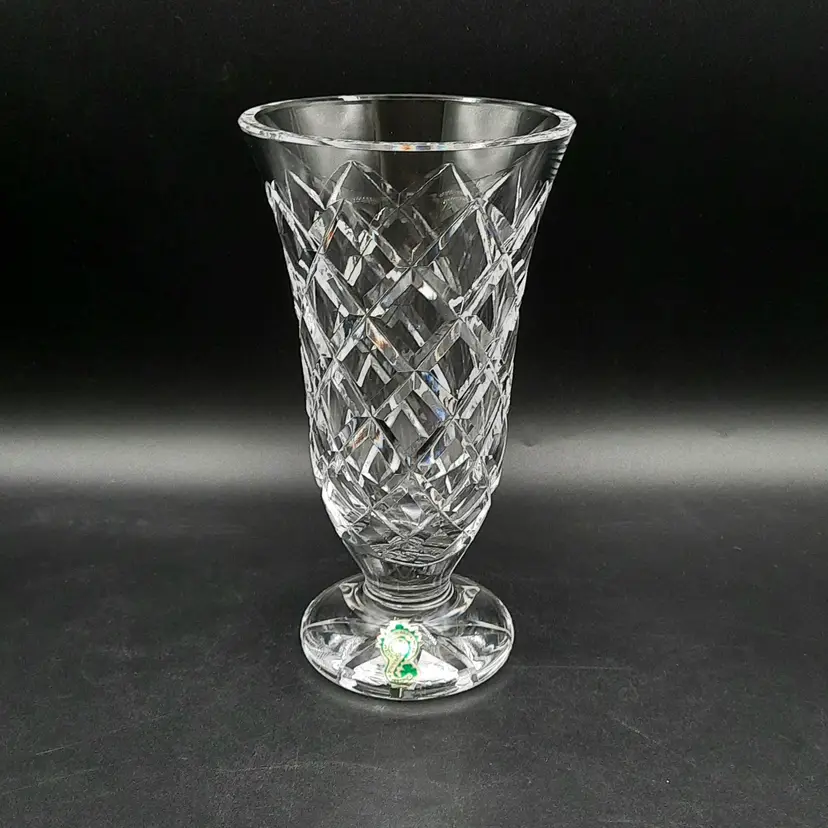 Waterford Crystal Kinsale Vase Diamond Cut 7" with Marking & Label