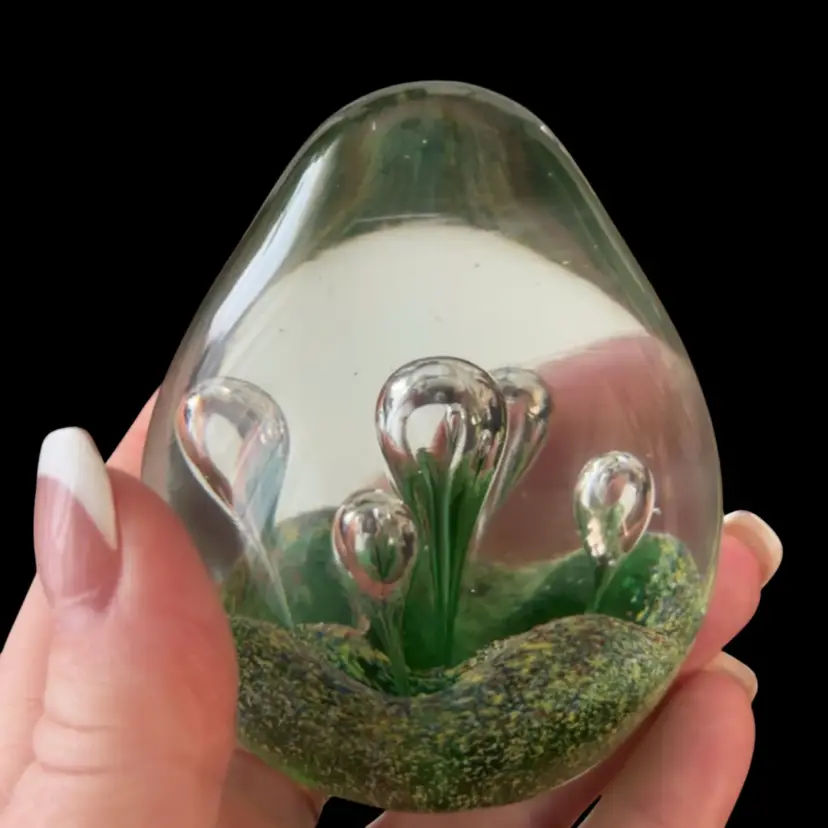 Teardrop Green Paperweight Controlled Bubbles