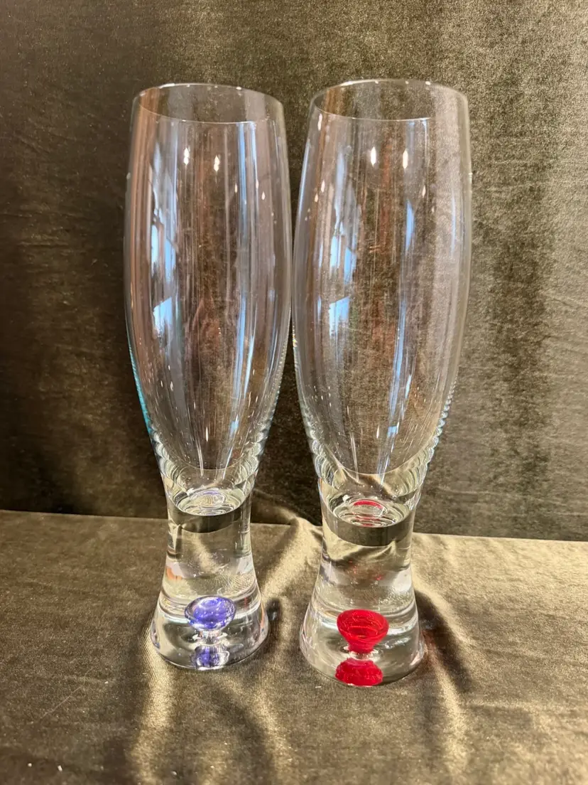 Krosno Crystal Pilsner Glasses Hand Blown Bubble Bottom Beer Glasses 10” Tall