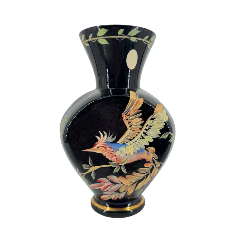 Vintage Fenton Centennial Collection "Rainforest" Black Glass Vase