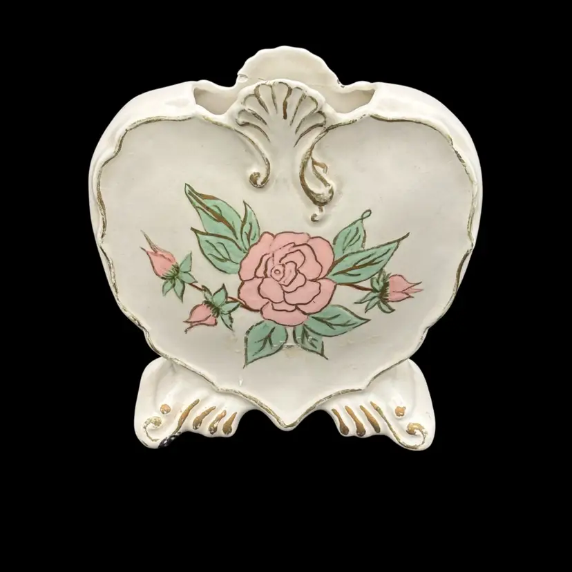 Vintage Planter - Cream Heart With Roses & Birds