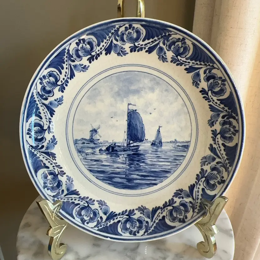 🔔 Vintage 1949 Royal Delft Blue Hand Painted Sailboat Wall Plate Porceleyne Fles