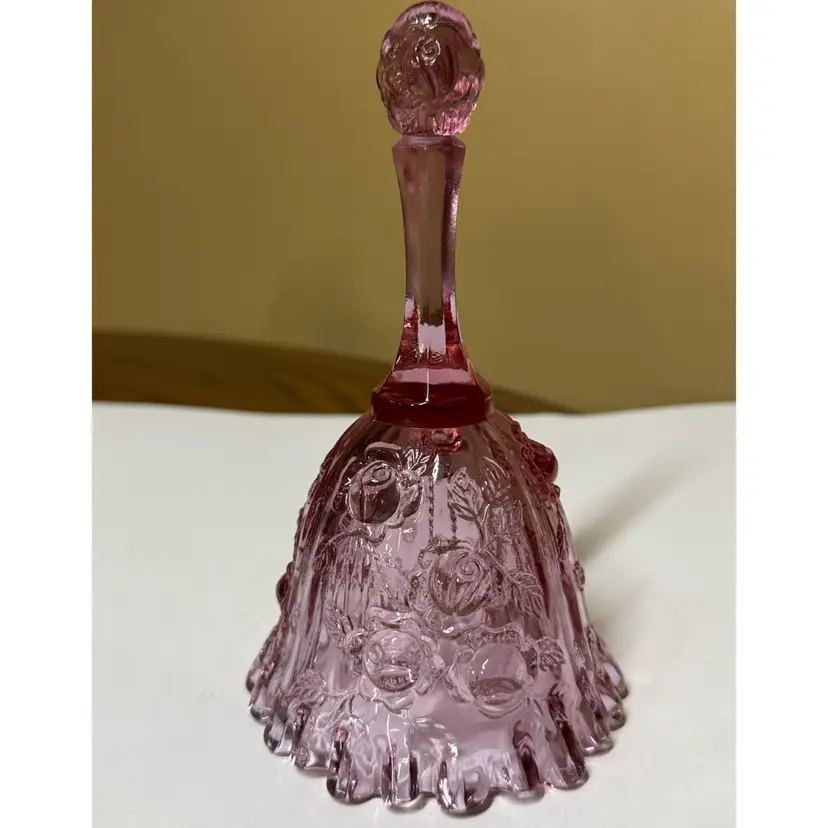Fenton Pink Cabbage Rose Bell 6.75” tall