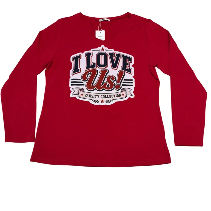 NEW “I Love Us” Varsity Collection Long Sleeve Top – Red – Size XL – ONE AVAILABLE
