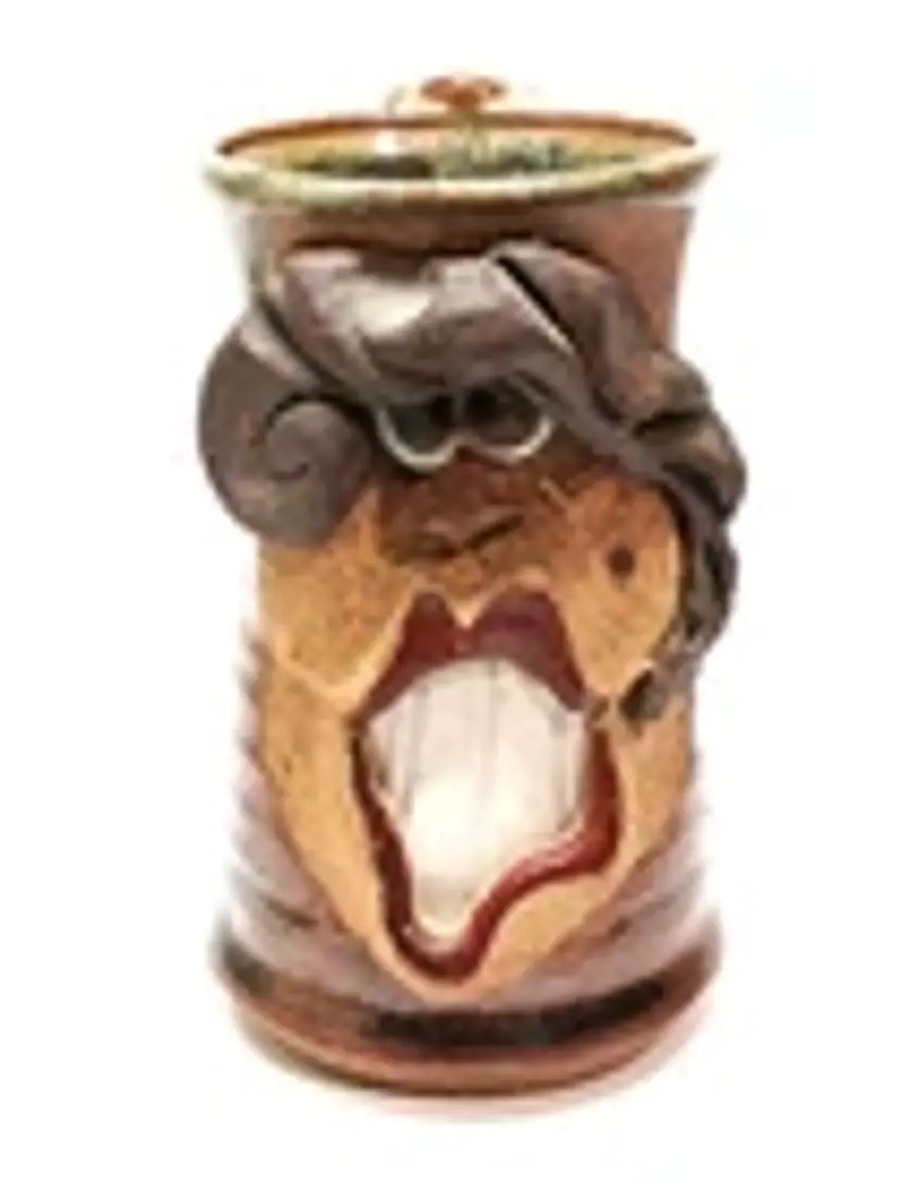 Studio Art Pottery 3D Funny Face Lady Coffee Cup Mug Signed