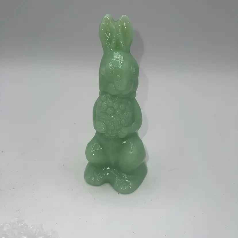 Mosser Jadeite Standing Bunny With Basket 5.25”