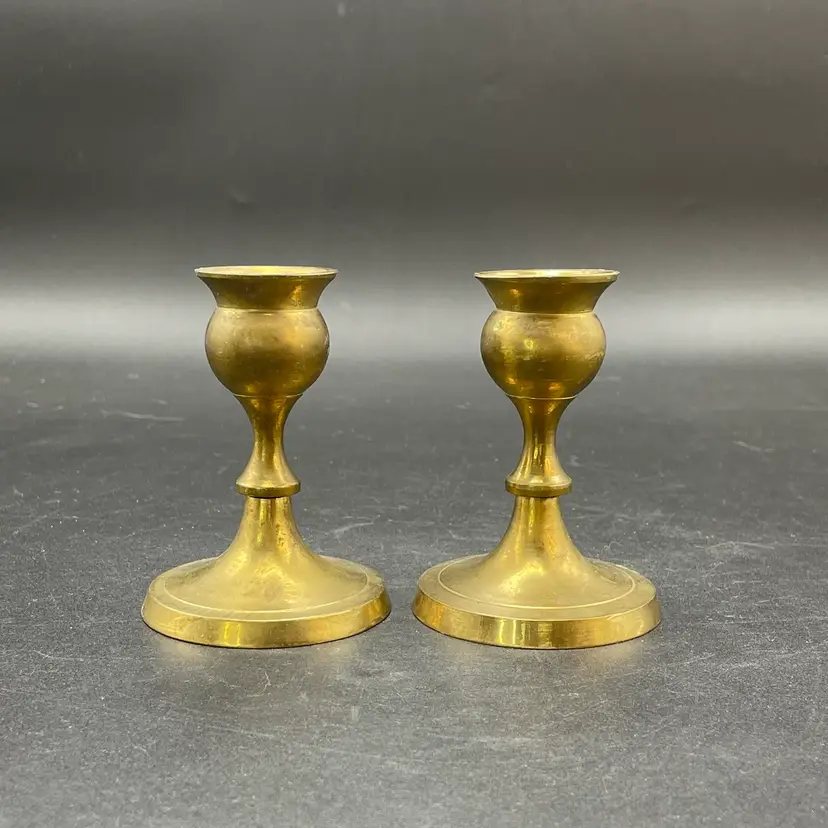 Brass Candlestick Holders Vintage Metal Home Decor Set of 2