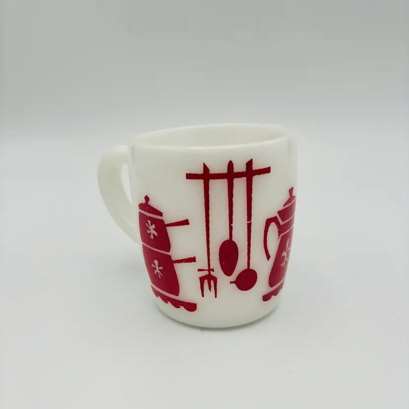 Vintage Hazel Atlas Kitchen Aids Red Milk Glass Cup Mug MCM 10 oz