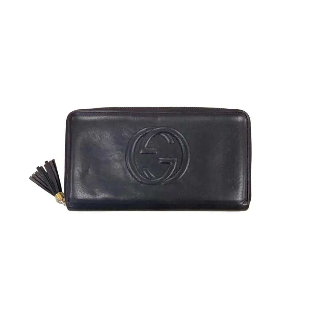 Gucci Black Leather Full Zip Wallet