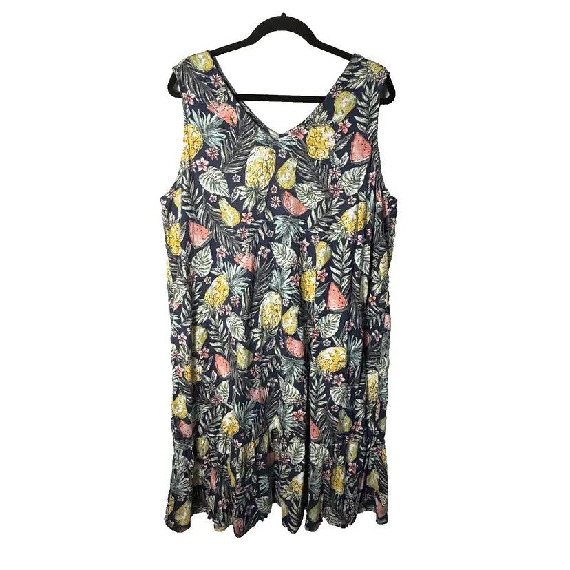 J. Jill Flounced Hem Double V Neck Knit Dress Sz XL Cotton Modal Fruit Summer