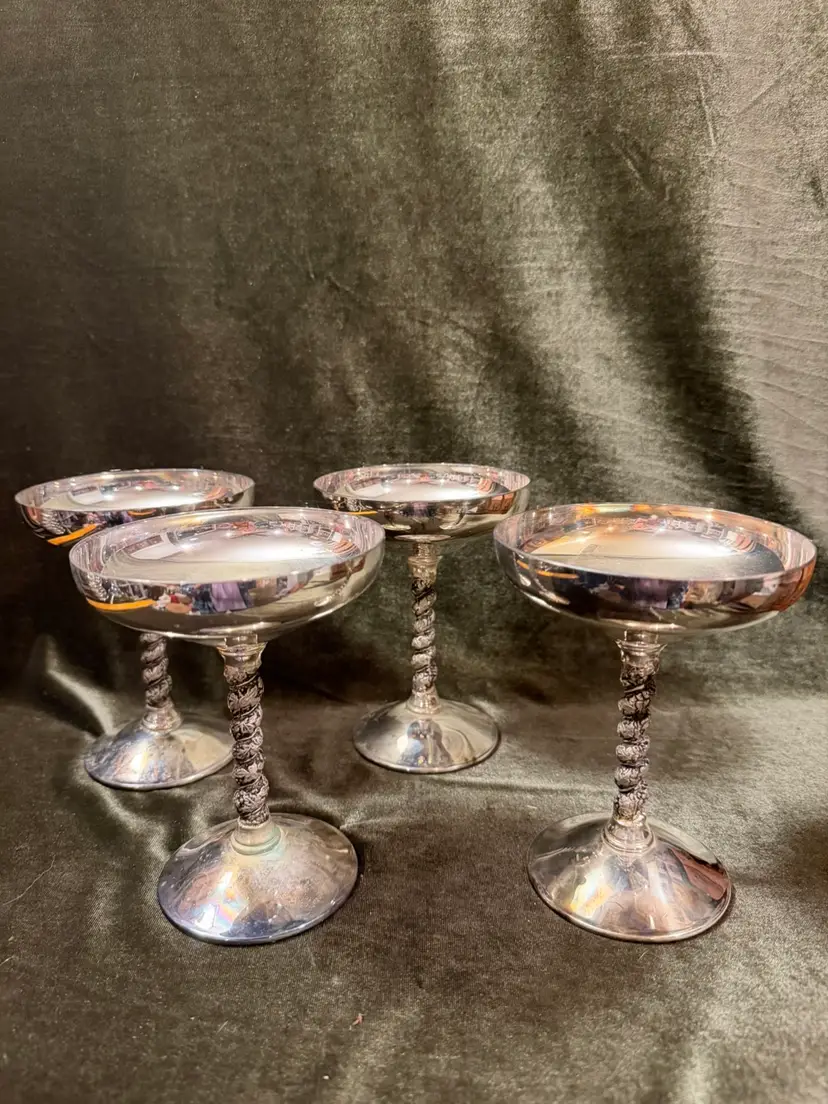 Set Of 4 Silver plate champagne coupes made in Spain