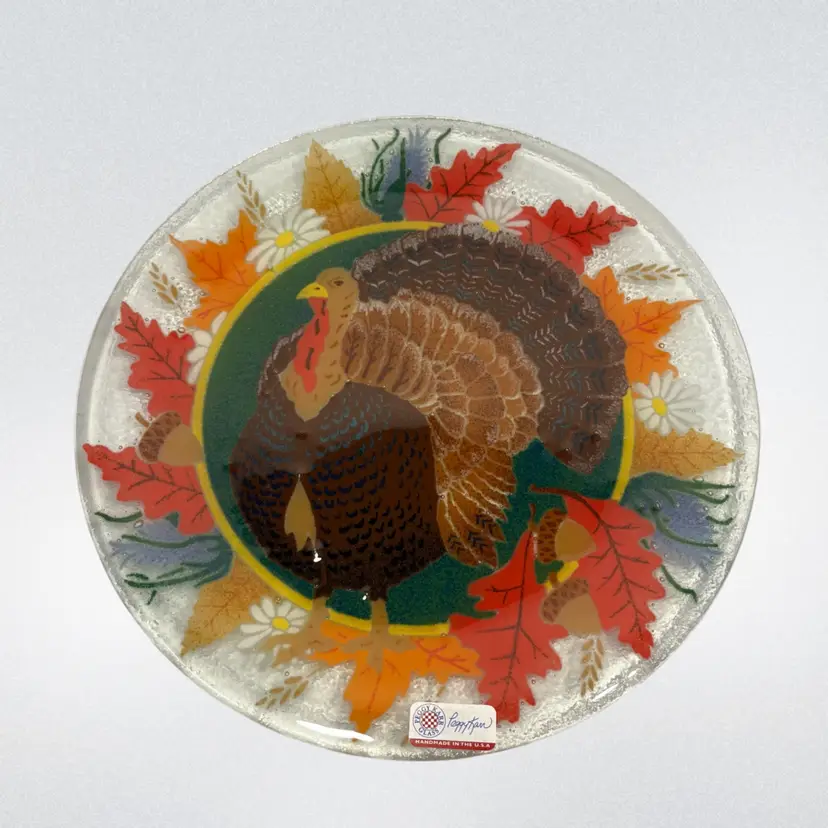 Peggy Karr Turkey “On Green” Fused Art Glass | 11.25”