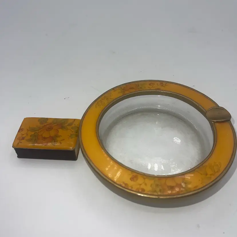 Bucklers Inc. 5th Ave. NY enamel floral ashtray and matchbox Vintage