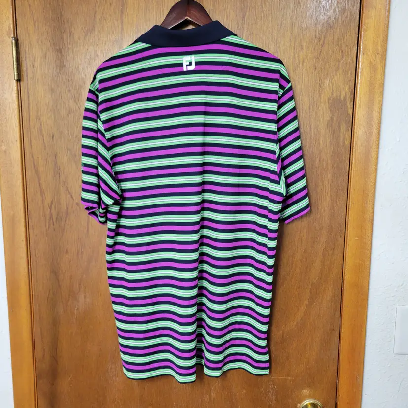 FootJoy Mens Karsten Creek Golf Polo Shirt Large Purple Green Striped ProDry L
