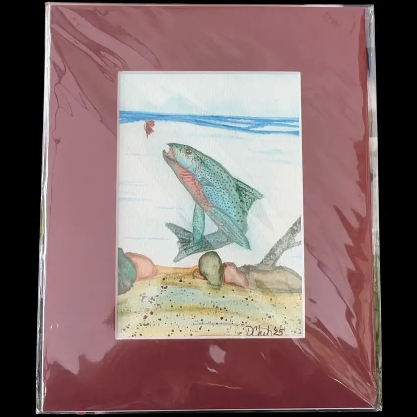 Fish Stream Watercolor Original 5x7 “The Bait”