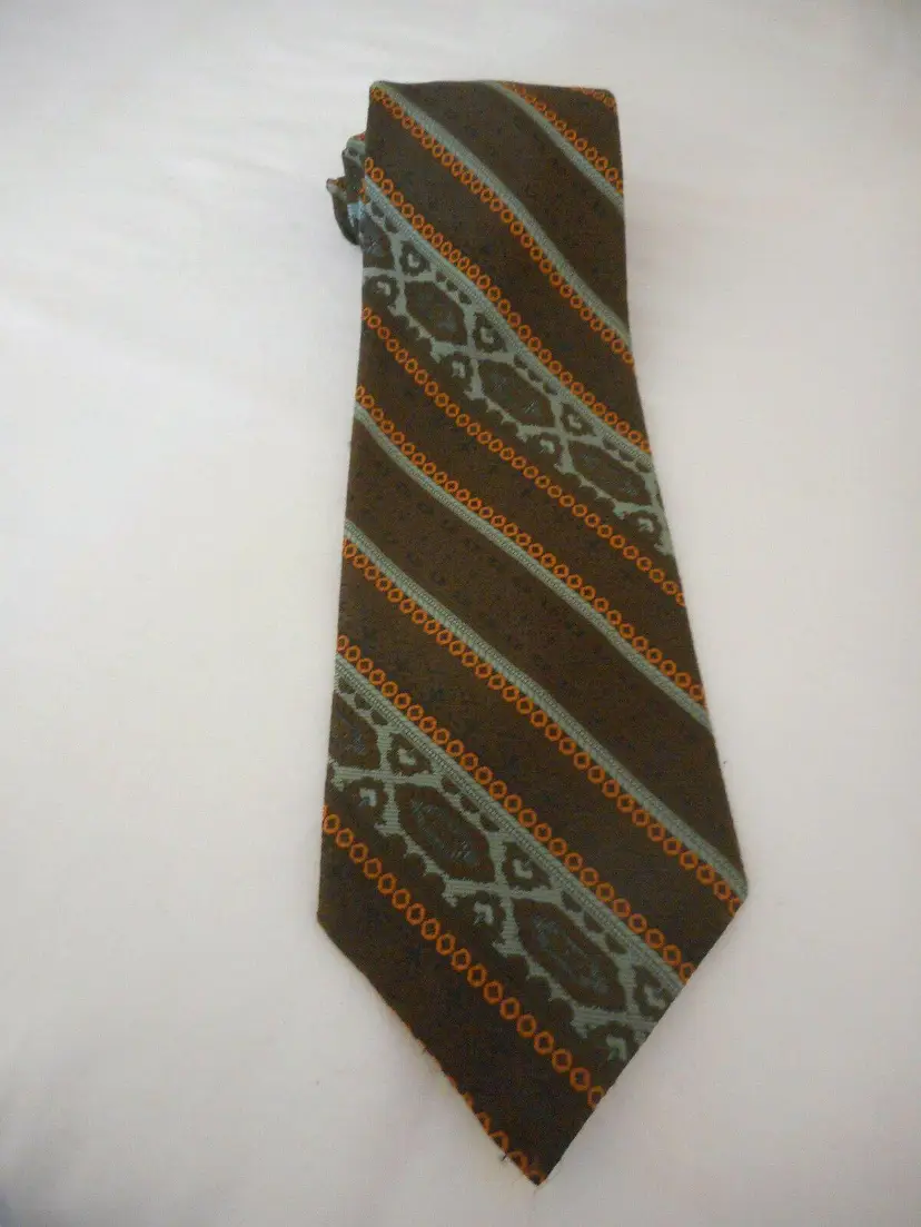 Vintage Fruit of the Loom Retro Brown Orange Green Men's tie Geometric necktie