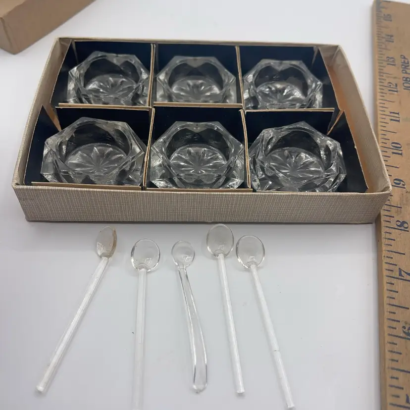 six Salt Sellers With Five Spoons Still In The Box