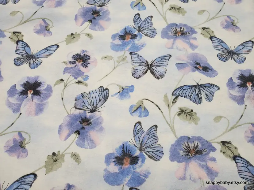 Dreamland Butterfly and Floral Flannel Fabric Remnant - 100% Cotton - Choose Size - Soft Craft & Quilting Fabric
