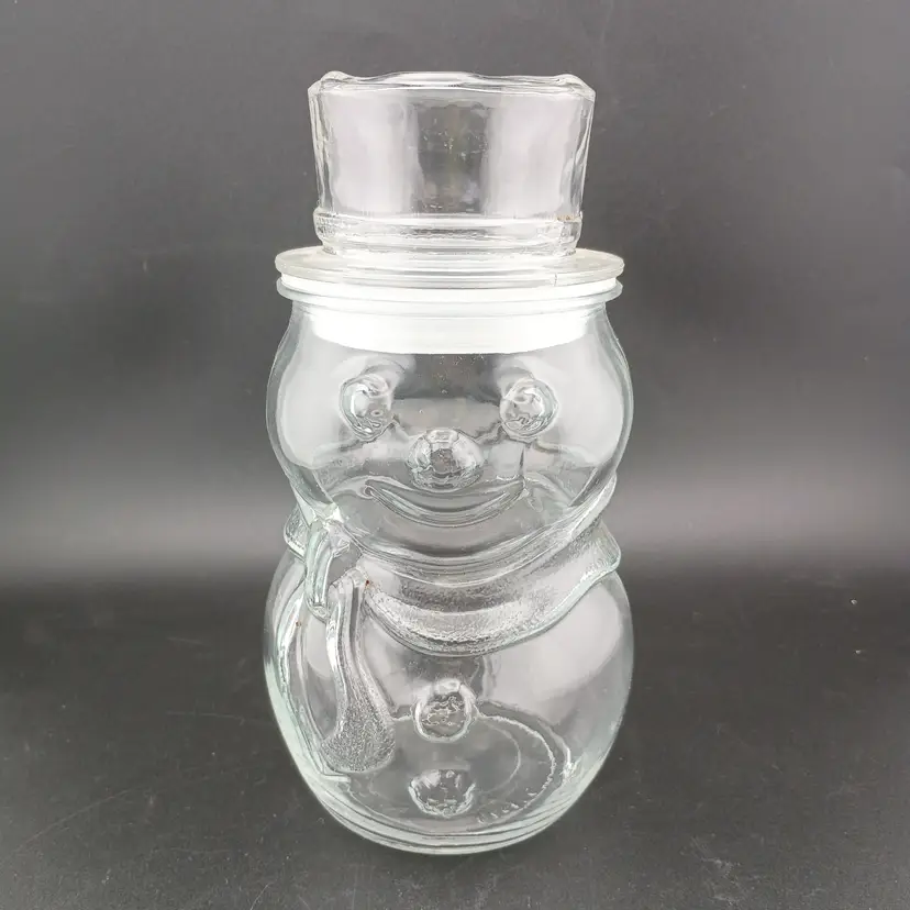 Libbey Glass snowman candy jar