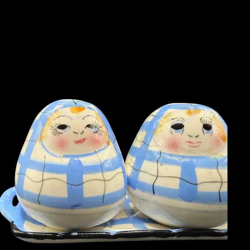 Russian Doll Style Salt And Pepper Set With Plate