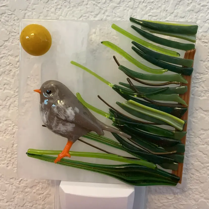 Made by Me! Fused Glass Nightlight Bird Design 4” in a Tree Design 4" x 4” Studio Art Handmade