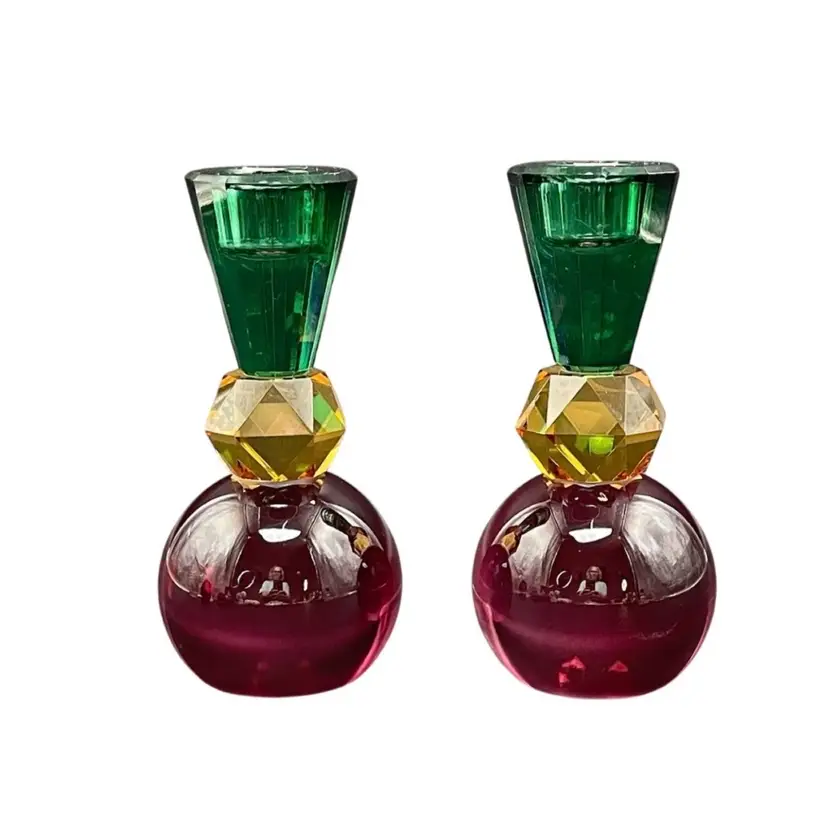 Kirkton House Cut Glass Candlestick Holders Green Yellow Red Fall Thanksgiving