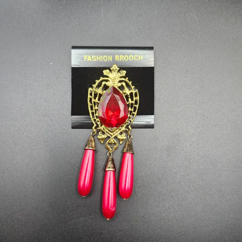 Regal Ruby Teardrop Brooch-NOS