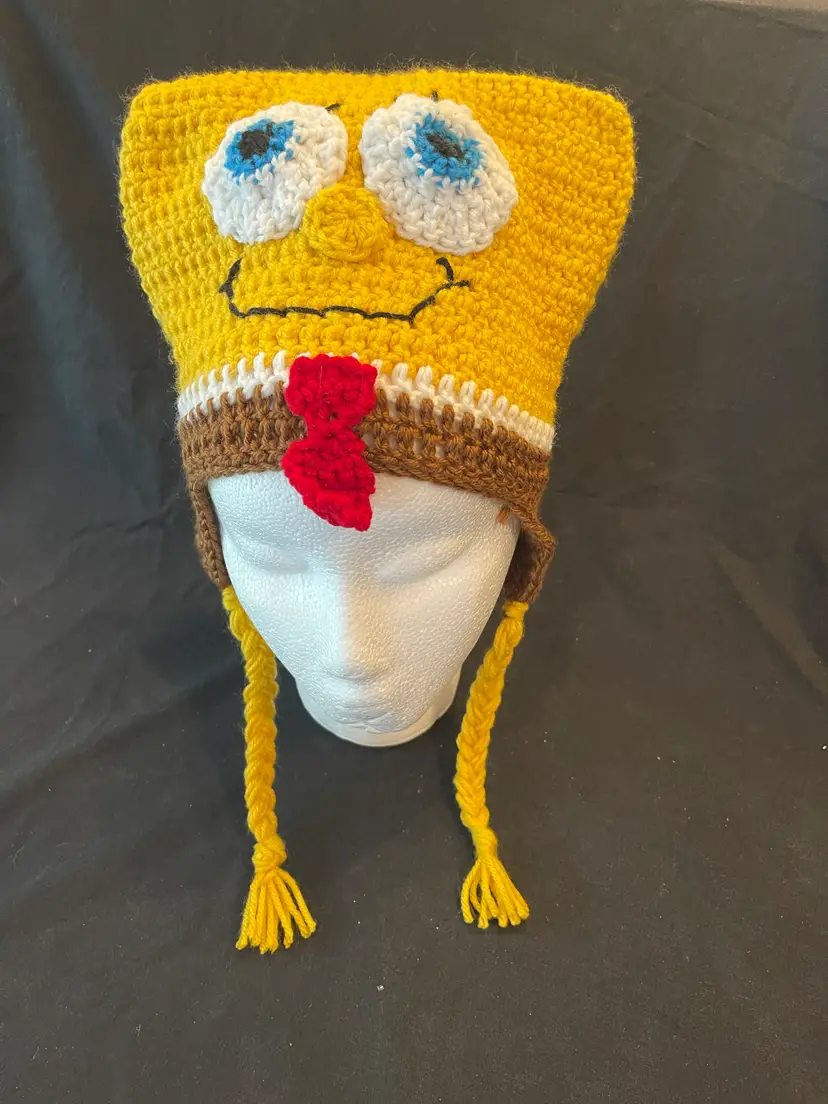 Crocheted Sponge Character Hat with Braids
