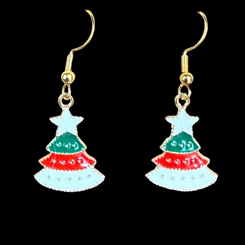 Enamel On Metal Christmas Tree Earrings  925 Ear Hooks