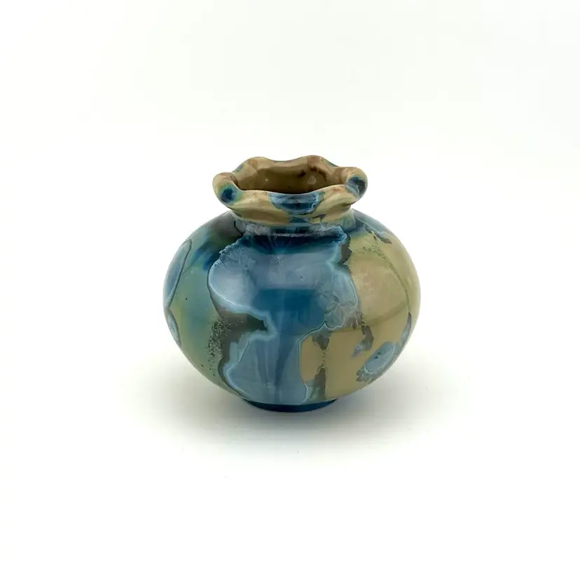 Tiny Crystalline Glaze Studio Pottery Weed Pot 2.5”x 2.5”