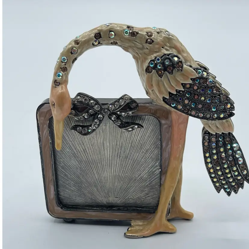 JAY STRONGWATER Embellished Jeweled Bird & Bow | 2" x 2" Mini Picture Frame RARE
