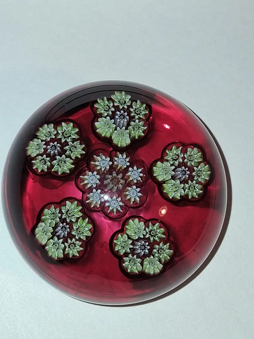 Vintage Perthshire PP10 Five Cluster Millefiori Paperweight Pre 1973