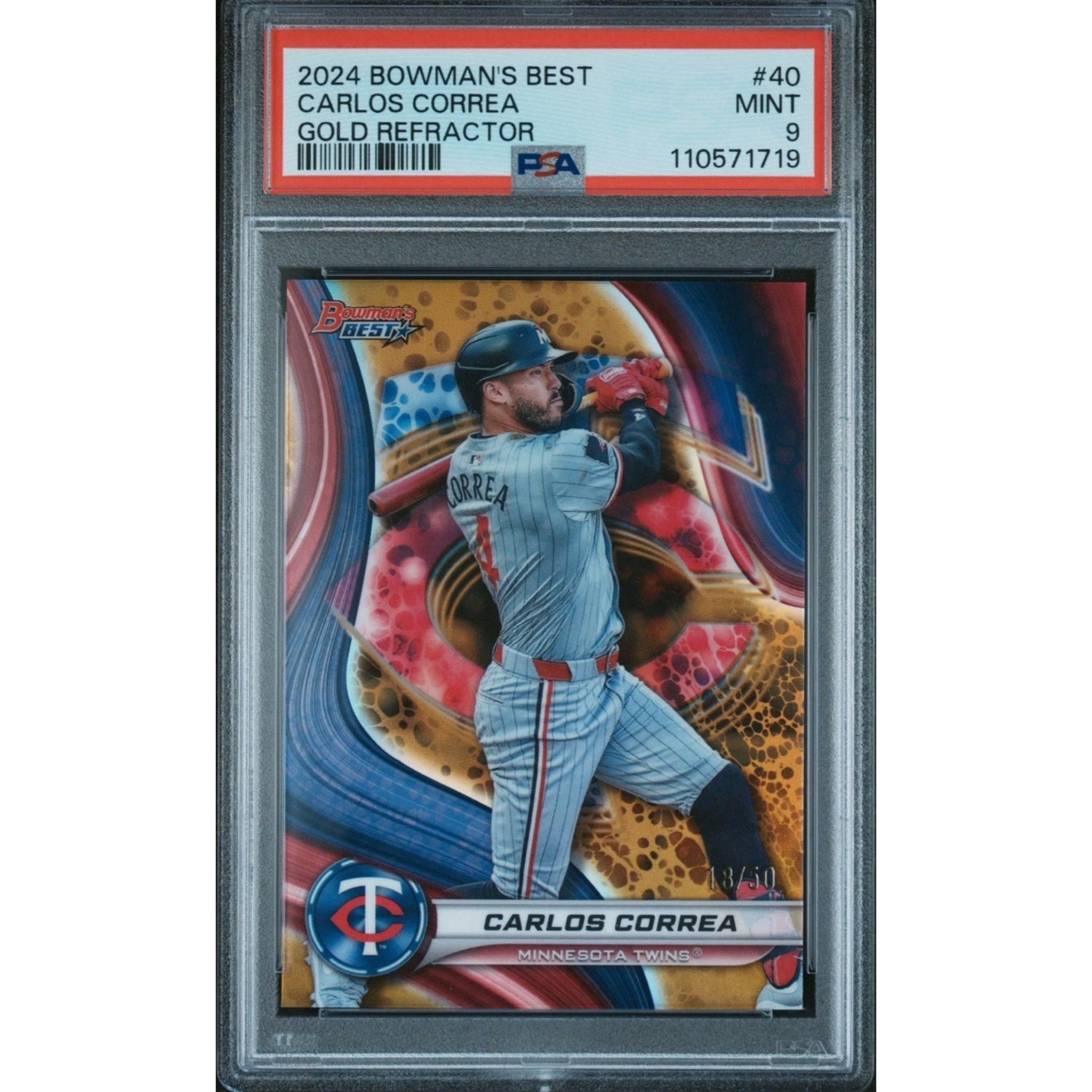 その他 CARLOS CORREA bowman refractor auto 2024 Bowman's Best Gold Refractor /50 Carlos Correa #40 PSA 9 MINT