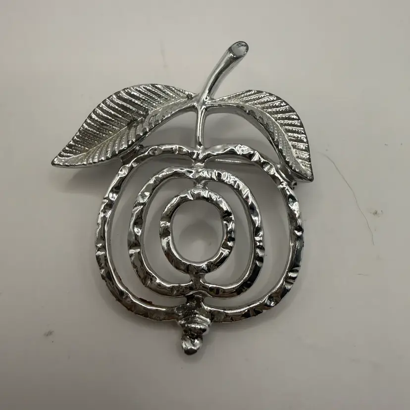 Sarah Cov Silver Tone Apple Brooch 1.75”