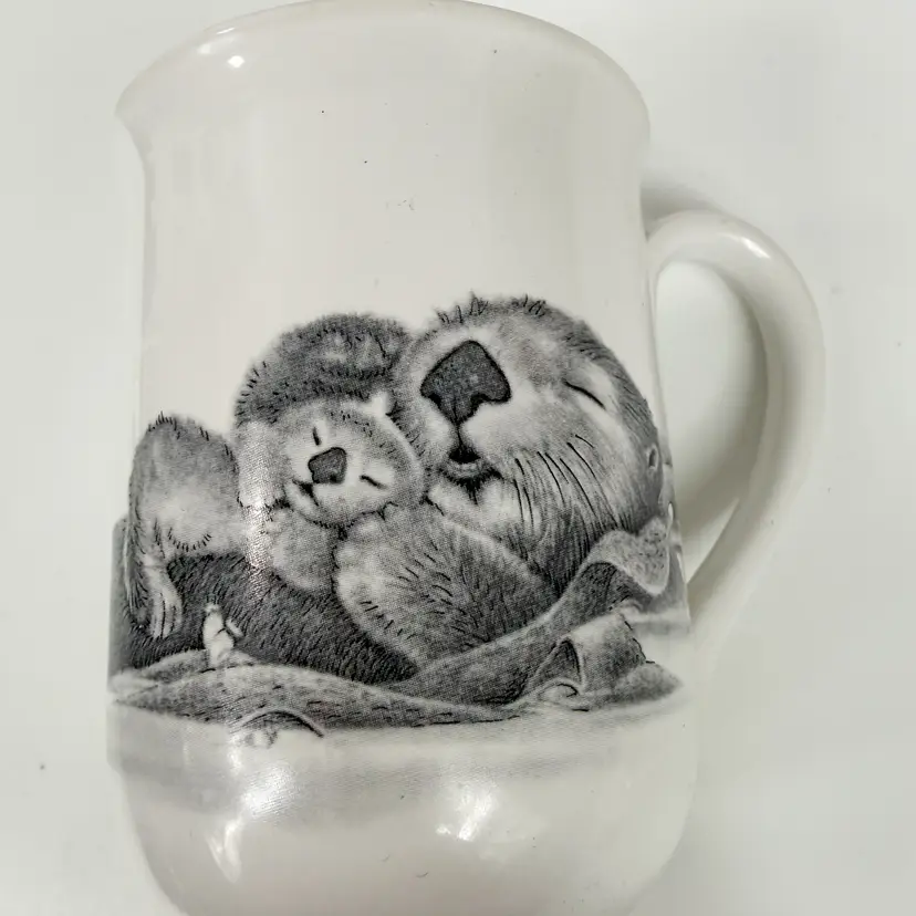 Otagiri Japan Monochrome Sea Otter and Cud ceramic coffee mug cup