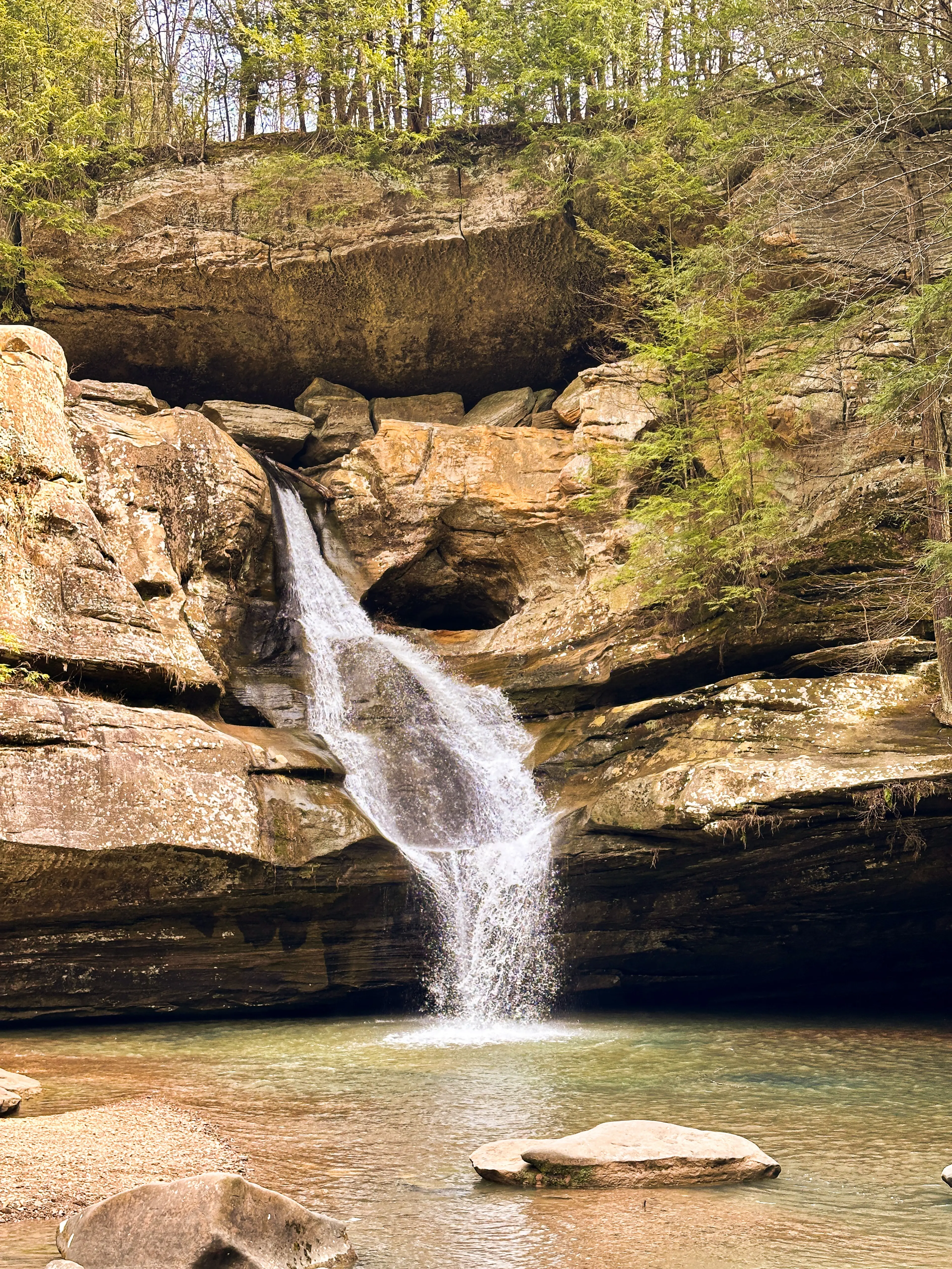 Waterfall cascading through rock formations