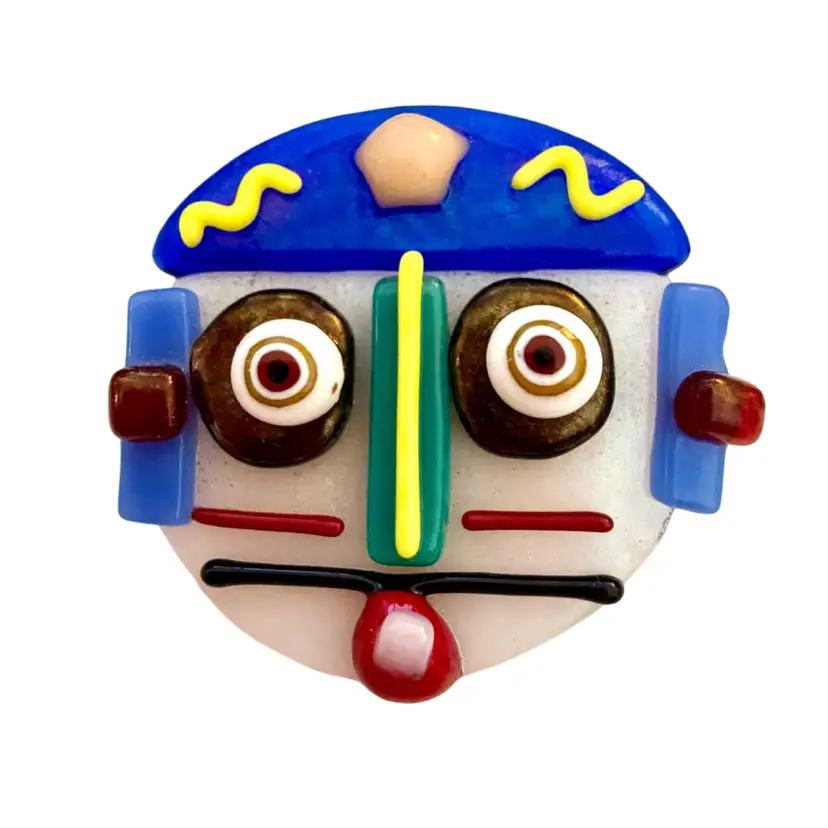 Fused Glass Handmade Brooch Colorful Face Unsigned