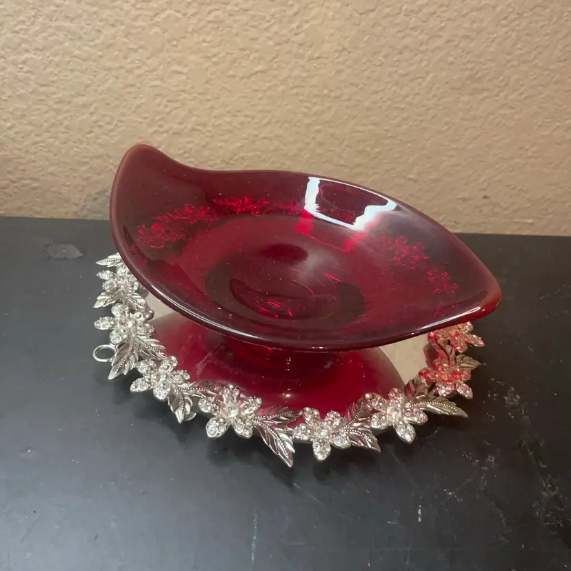 MCM Viking Glass 6” Ruby Red Epic Pedestal Bowl
