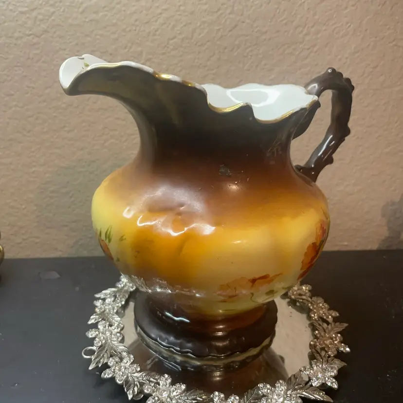 Antique Warwick Hand painted Bone China Bulbous Pitcher