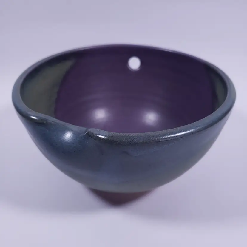 SIGNED RH Studio Pottery Purple Green Blue Chopstick Rest Ramen NOODLE RICE BOWL