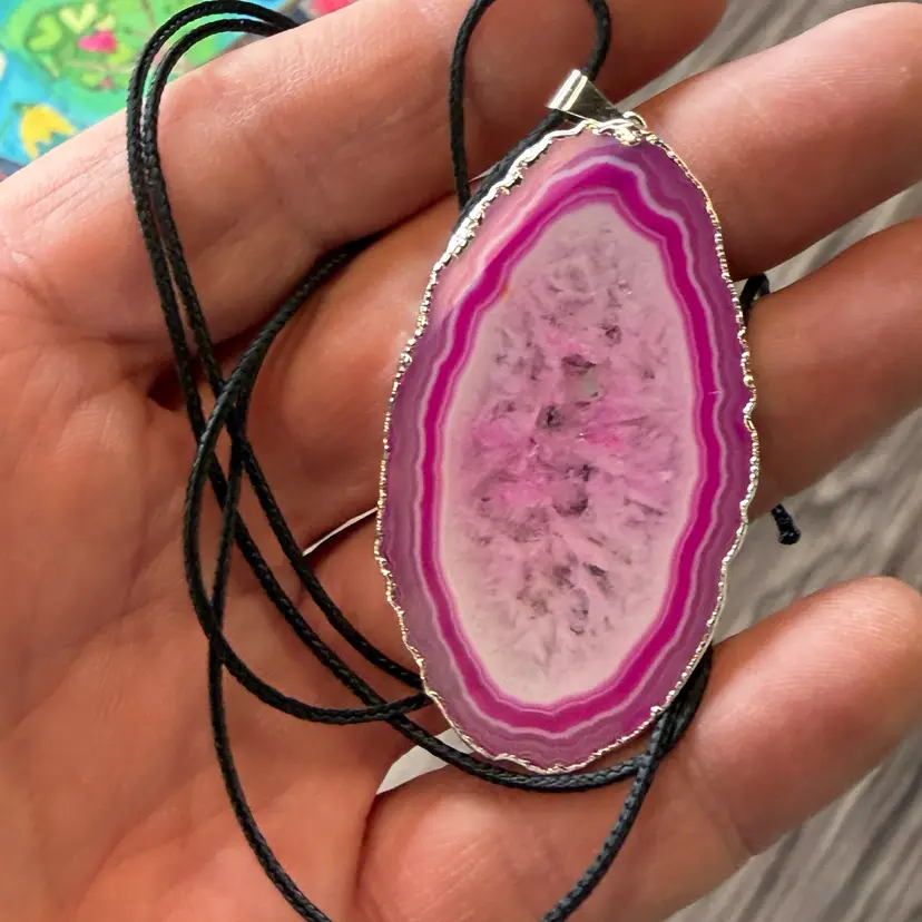 Pink Agate slice dyed necklace