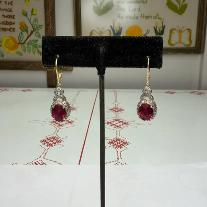 Ruby & Vermeil Sterling Silver Dangle Earrings