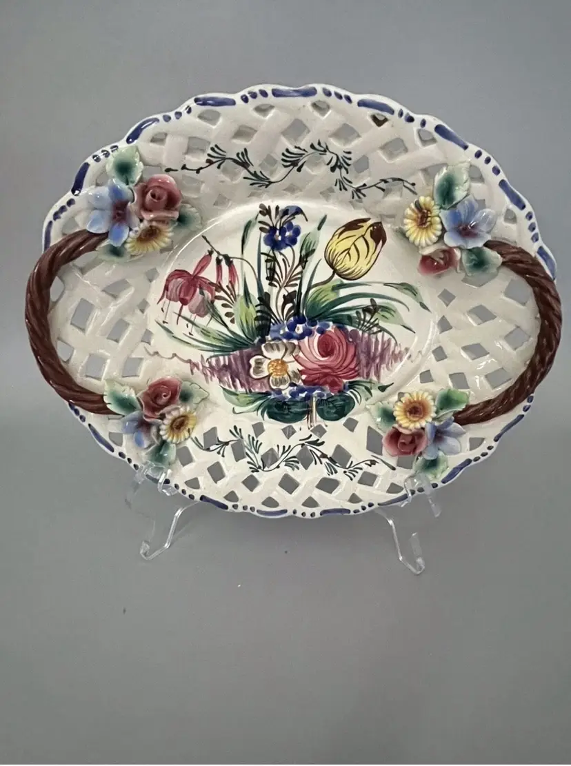 Vintage Italian Majolica Openwork Floral Tray