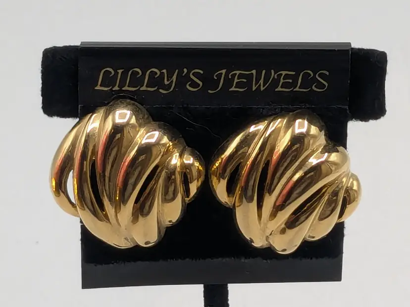 Vintage Givenchy Gold Tone Ribbed Dome Clip-On Earrings NOS