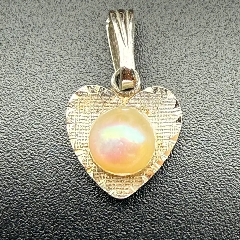 Sterling Silver Heart Pendant with Pearl – Textured Vintage Jewelry