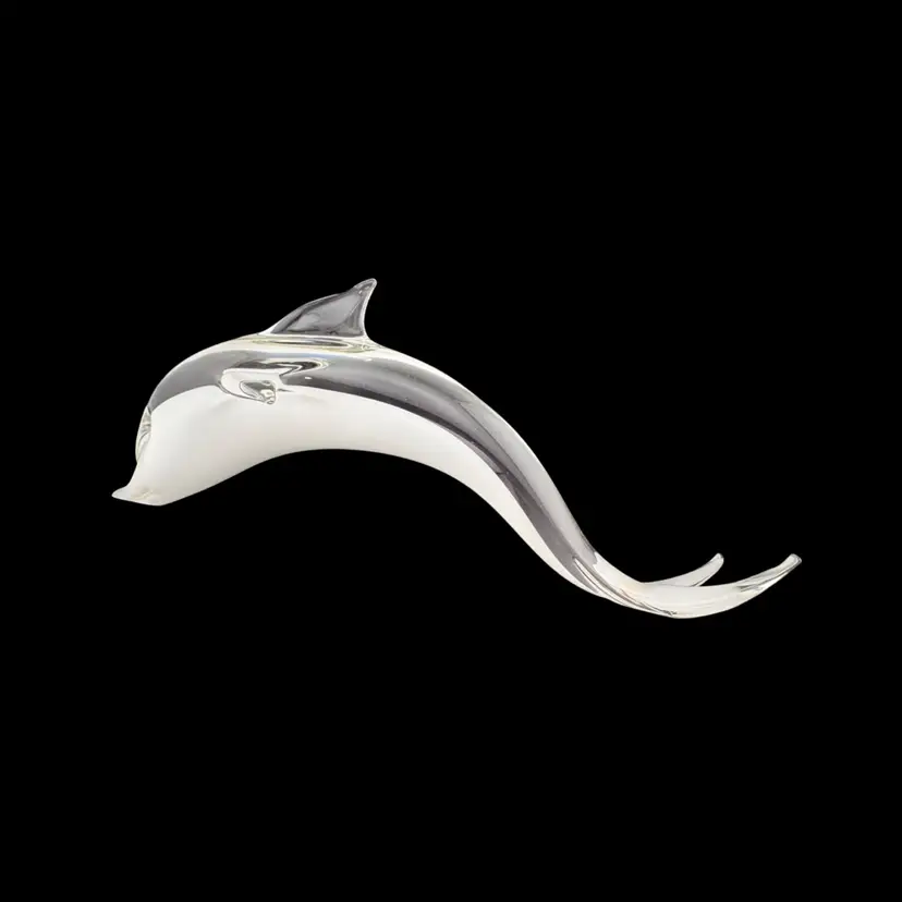 Vintage Italian Dolphin Made By 66 C. Bacci Christalli White & Clear 13” Across x 6” Tall x 3” Deep