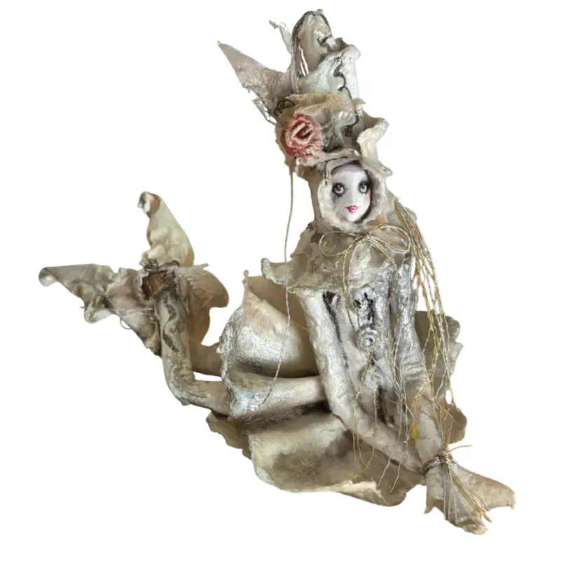 Lori Hlavsa Signed Paper Mache Mixed Media Lady Sculpture Large Fashion Art Piece